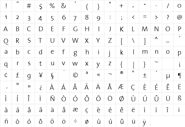 TheSansLight-Plain Regular  glyph index