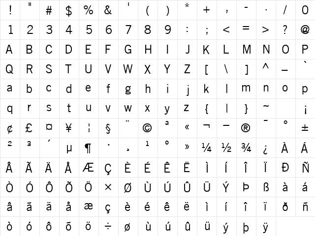 CommerceSSK Regular  glyph index