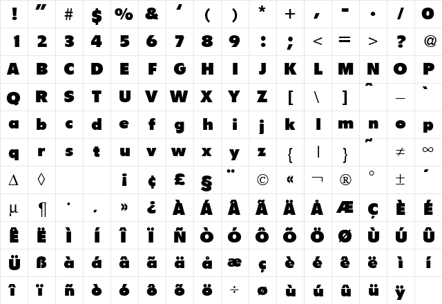 Flipper DB Bold  glyph index