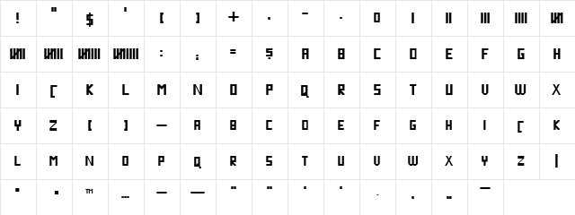 Blockline Regular  glyph index