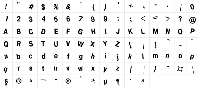 DrunkC Regular  glyph index