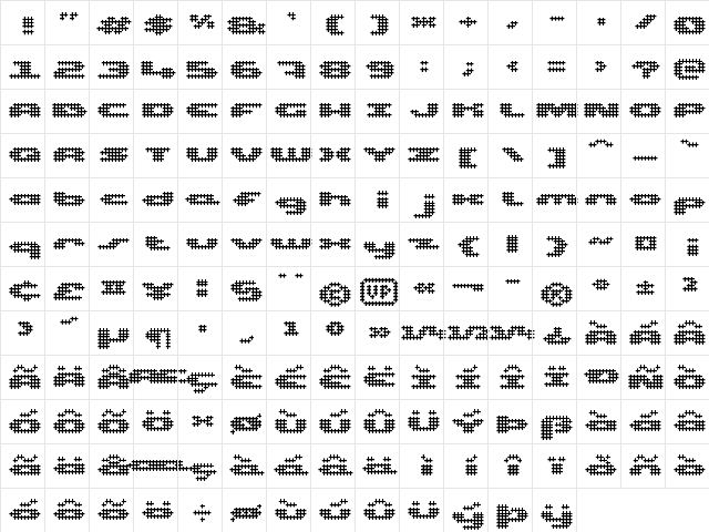 UP Tiny lcd four 8 decoC Regular  glyph index