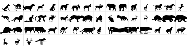 wmanimals2 Regular  glyph index