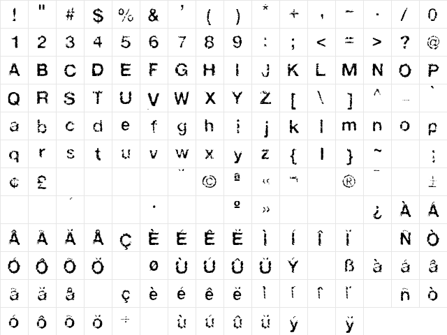 FAXADA Regular  glyph index