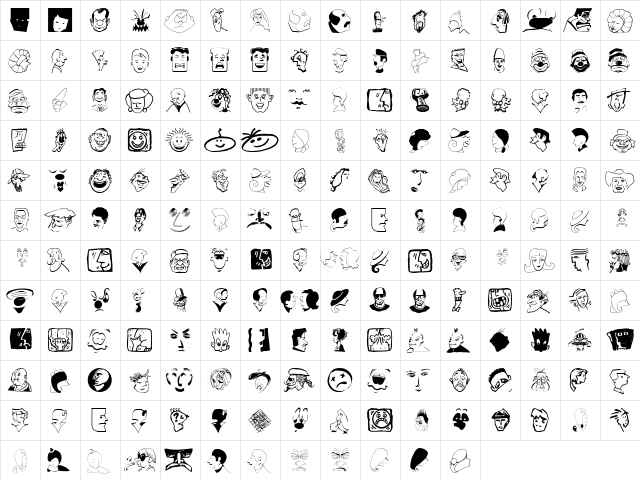 CartoonHeads Regular  glyph index