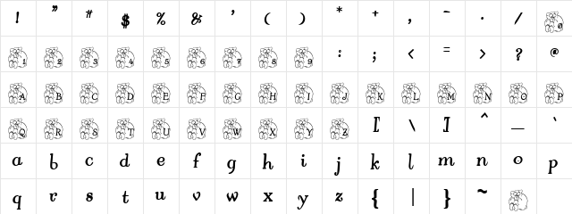 BearlyThinking Regular  glyph index