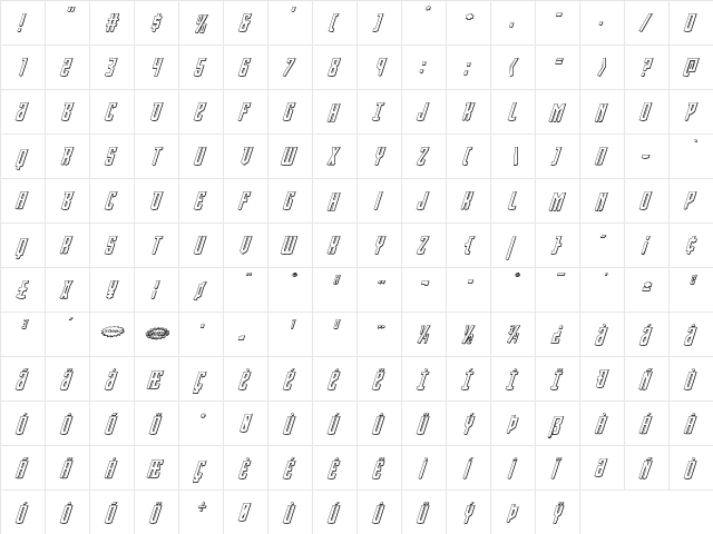 Viceroy of Deacons 3D Italic Italic  glyph index