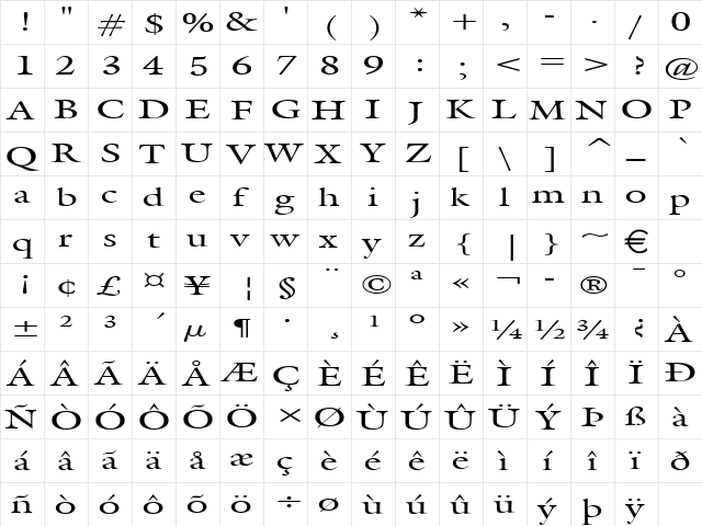 GalantExtended Normal  glyph index