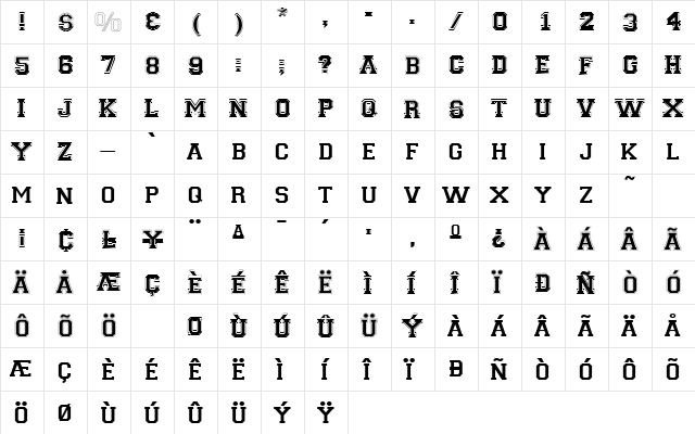 Graduate Regular  glyph index