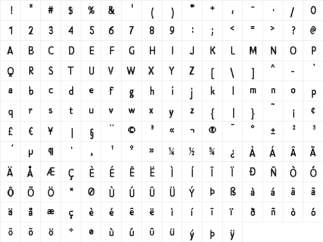 Cen Pro Bold  glyph index