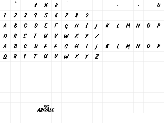 The Arivale Demo Regular  glyph index