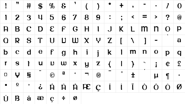 RoppongiThinA Regular  glyph index