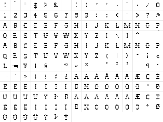 DesperadoFLF Regular  glyph index