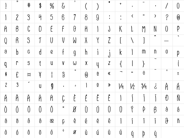 Gapetto Regular  glyph index