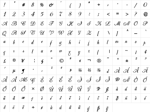 Basic Class A SP Bold Regular  glyph index