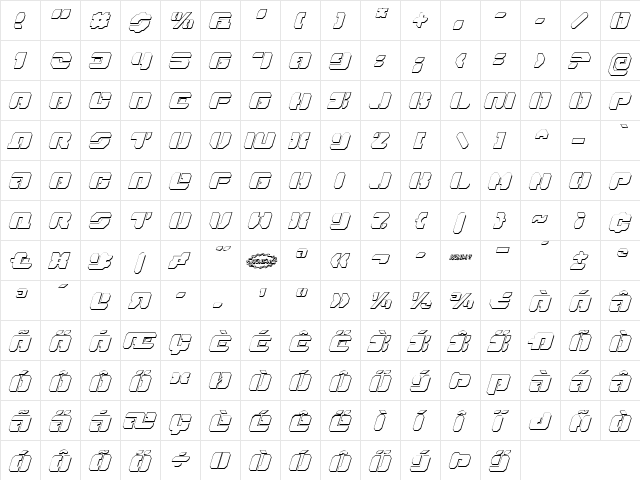 Dan Stargate Outline Italic Italic  glyph index