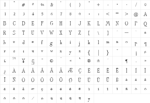 AmphoraOpenface Regular  glyph index