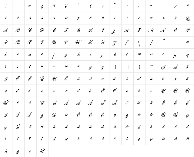 VI Thanh Mai Regular  glyph index