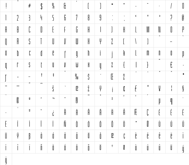 LinotypeLichtwerk Regular  glyph index