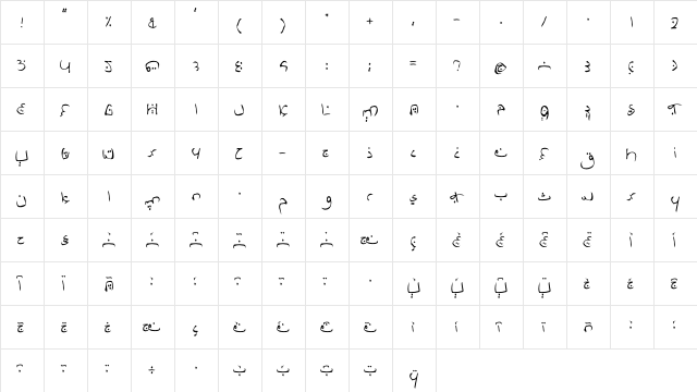 TG Arabian Nights Regular  glyph index