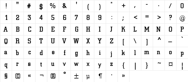 a_CityNova Regular  glyph index