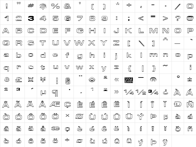 EuroseWideHollow Regular  glyph index
