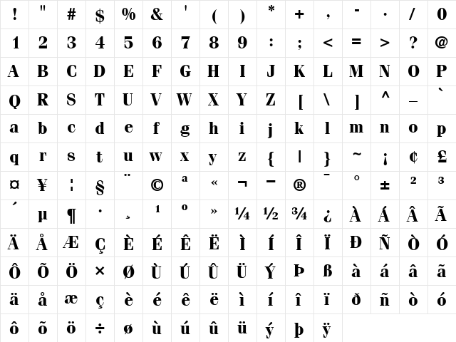 ITCFenice Bold  glyph index