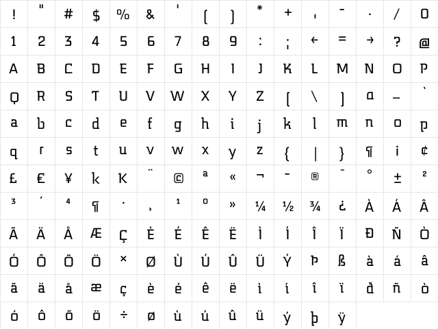 MidnightKernboy Regular  glyph index