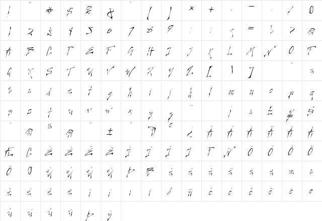 Creepygirl LightOblique  glyph index