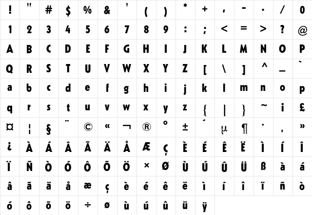 Kabel BQ Regular  glyph index