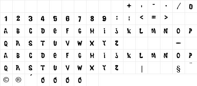 dziewity finaB Regular  glyph index