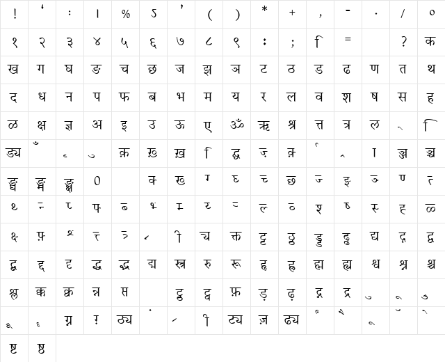 Kautilya Regular  glyph index