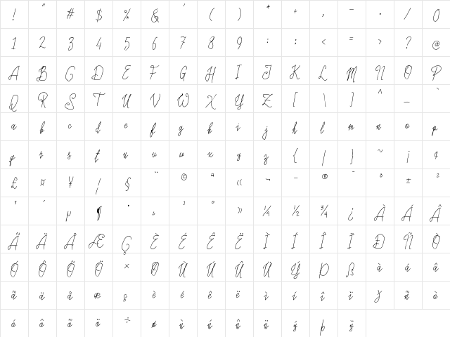 Children Signature Regular  glyph index