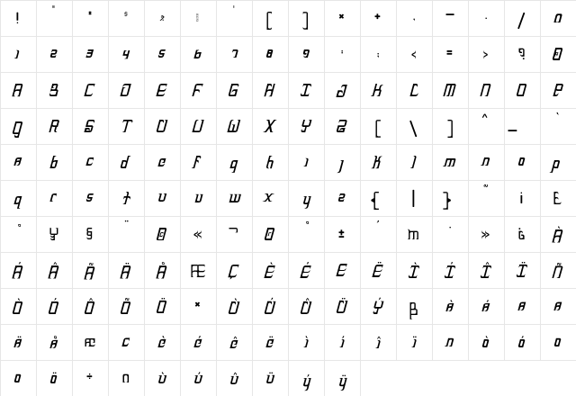 Heckler BoldItalic  glyph index