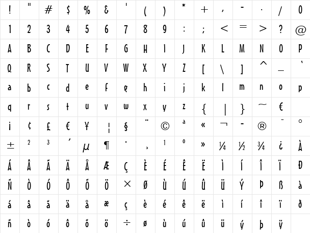 MisterEarl Lt BT Light  glyph index
