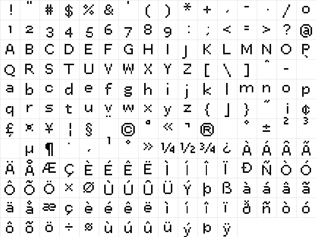 FFF Atlantis Condensed Regular  glyph index