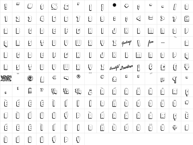 Vacation Postcard NF Regular  glyph index