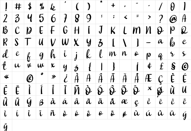 Double Chocolate Regular  glyph index