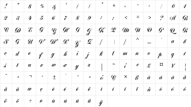 Greyton Script Std Regular  glyph index