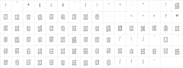 LDJ Antique Frames Regular  glyph index