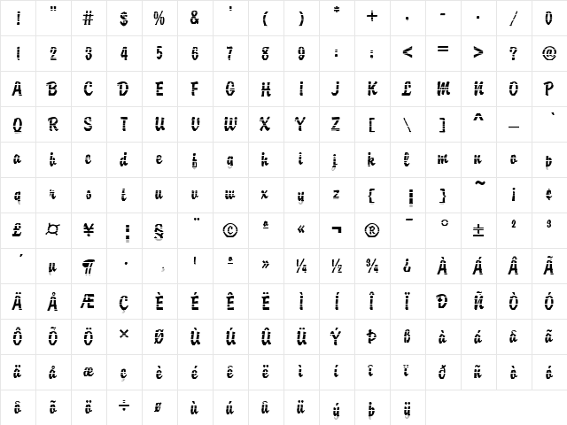 DTC Brody M19 Regular  glyph index