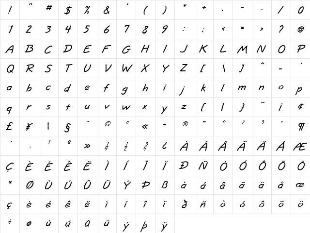JottFLF Regular  glyph index
