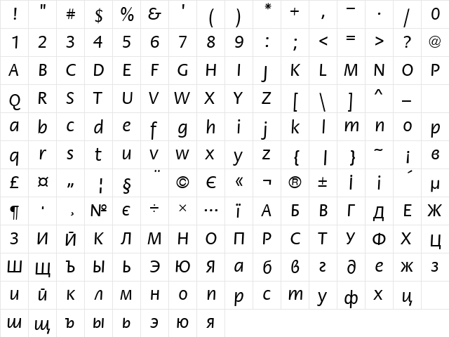 Flori Regular  glyph index