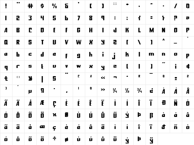 National Express Regular  glyph index