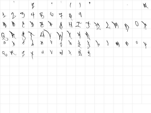 BlackbookOne Regular  glyph index