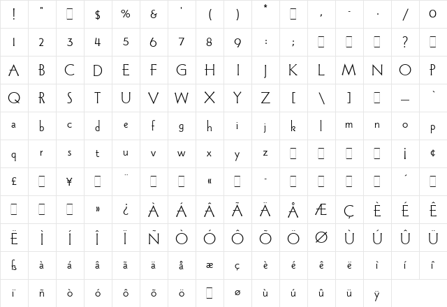 WadeSans-Light Regular  glyph index