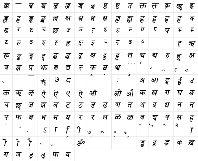 SanskritDelhiSSK BoldItalic  glyph index