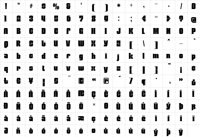 MobleySerif Regular  glyph index