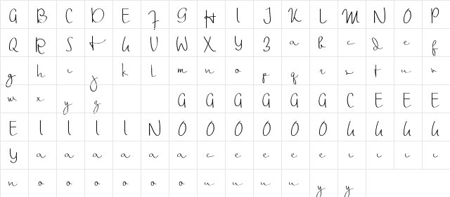 Thalia Hillary Demo Script Regular  glyph index