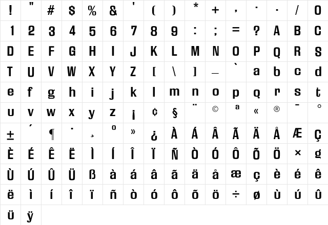 Fiedler Gothic CG Bold Regular  glyph index